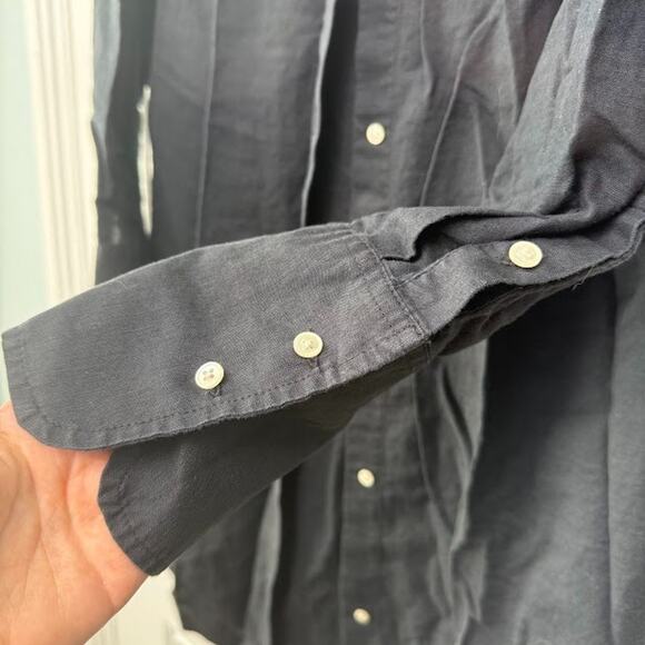 J Crew Beachwear Shirt Womens Medium Black Button Up Long Sleeve Tunic Coverup - Picture 3 of 7